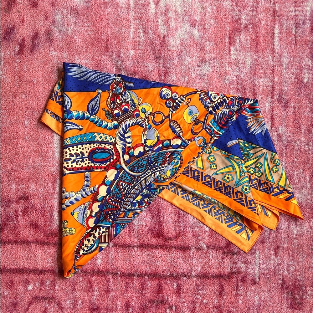 Tuckernuck Orange & Navy Printed Silk Scarf